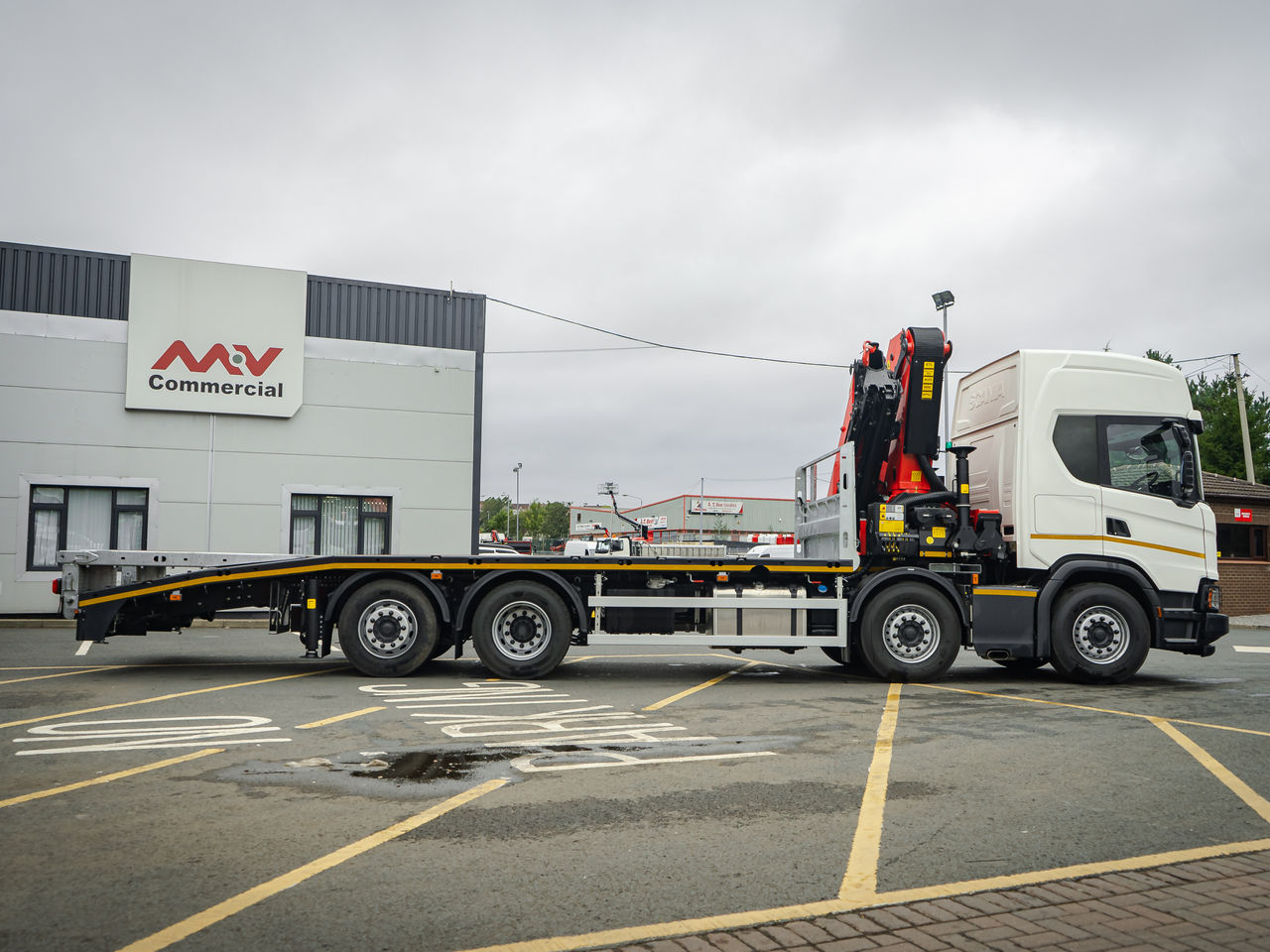 Ready to go Scania G450 XT, Cheesewedge, 450, 32 Tonne, G-Sleeper Cab, Automatic, 28mm Keruing Hardwood Floor, 2 Tool Lockers, 2 x 8.5 Tonne Front Axles, Access Ladder, Air Conditioning, , Palfinger, PK 48 | for sale at MV Commercial, the UKs leading Truck, Trailers and Van supplier. (SM72EKC 73946)