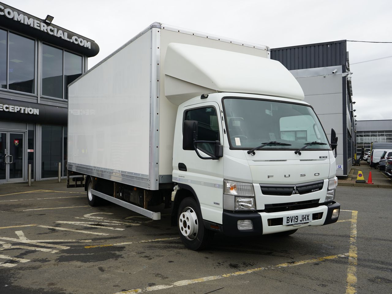 Ready to go Mitsubishi Fuso Canter 7C18, Box, -, 7.5 Tonne, Day Cab, Automatic, Air Kit, Column Tail Lift , Air Conditioning, Radio, 3 Seats in Cab, , -, - | for sale at MV Commercial, the UKs leading Truck, Trailers and Van supplier. (BV19JHX 821609)