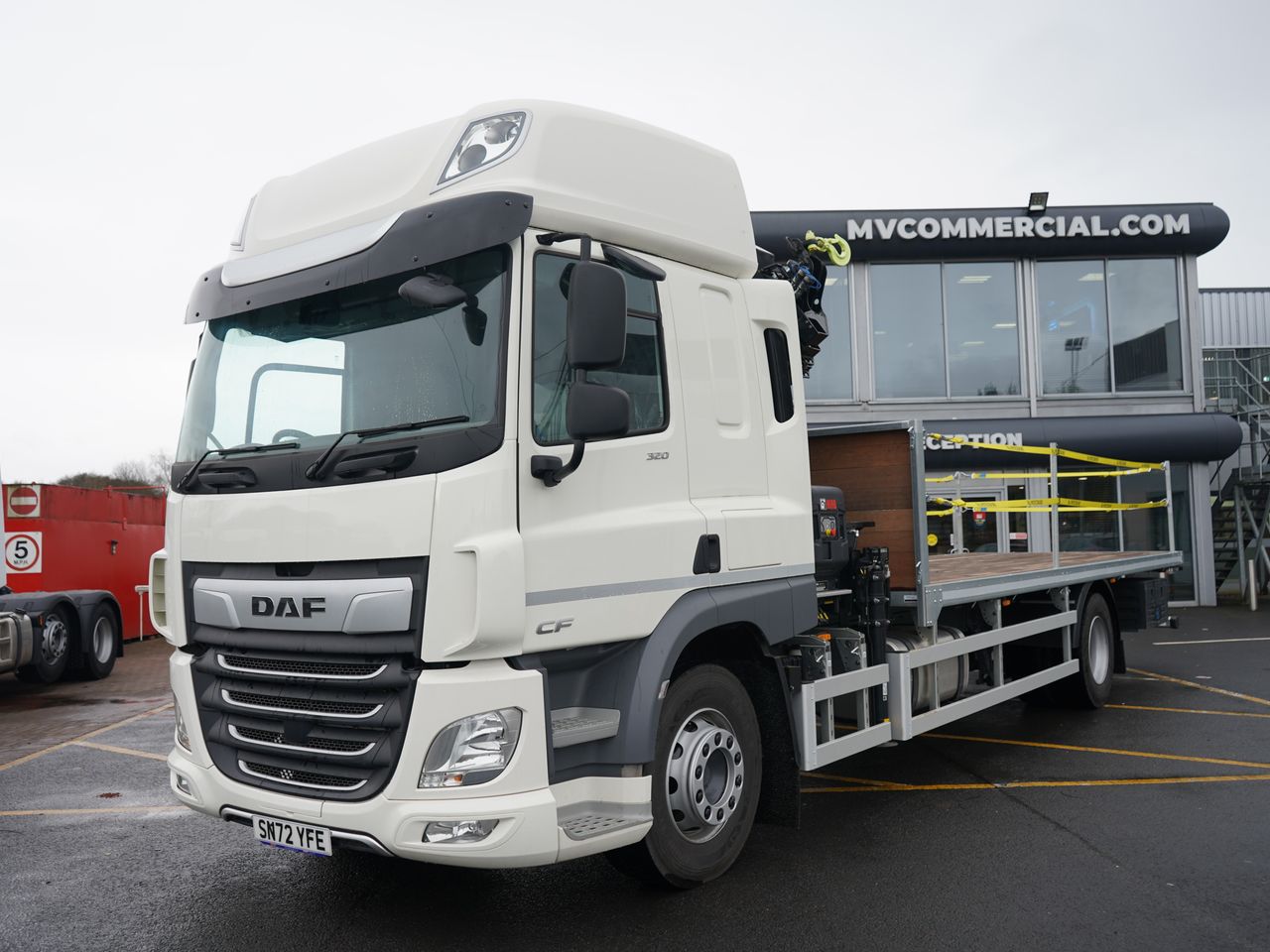 Ready to go DAF CF 320, Flatbed, 320, 18 Tonne, Space Cab, Automatic, 28mm Keruing Hardwood Floor, Air Conditioning, Cab Heater, Cab Sunvisor , Crane Remote Battery and Spare Battery Charger, , HIAB, X-HIDUO 188 B-3 | for sale at MV Commercial, the UKs leading Truck, Trailers and Van supplier. (SN23YGO 95029)