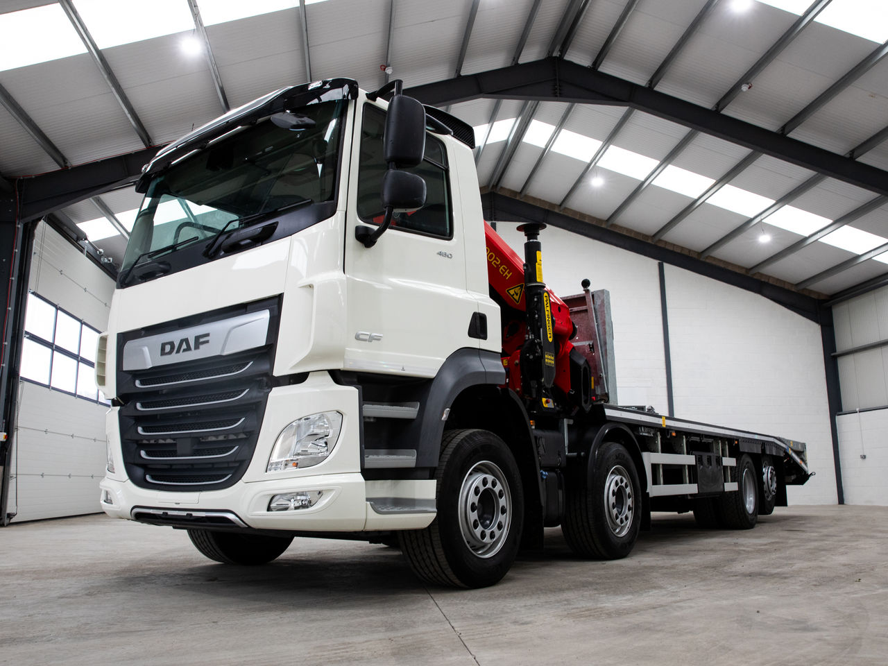 Ready to go DAF CF 480, Cheesewedge, 480, 32 Tonne, Day Cab, Automatic, 2 X 9 Tonne Front Axles, MX Engine Brake, Automated gearbox, TraXon, 12 speeds, AdBlue Tank - 45 Litre, Galvanized Steel Bumper, , Palfinger, PK 22002 EH C | for sale at MV Commercial, the UKs leading Truck, Trailers and Van supplier. (SN24YDD 974349)