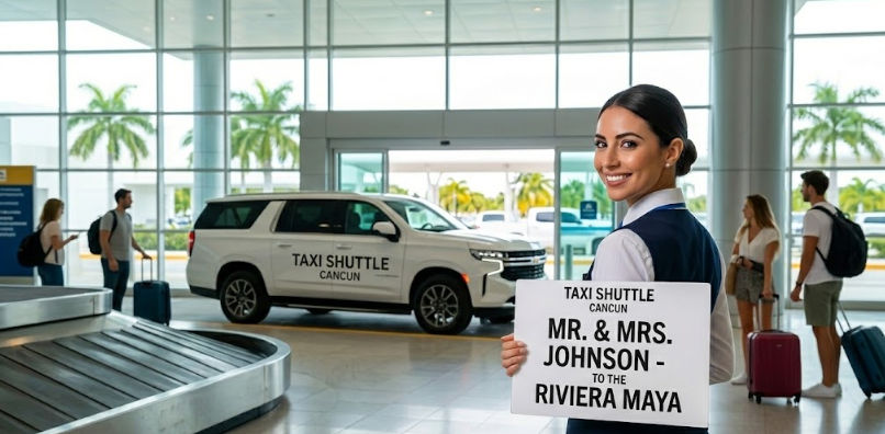 Cancun airport transportation private shuttle service by Taxi Shuttle Cancun at the airport terminal