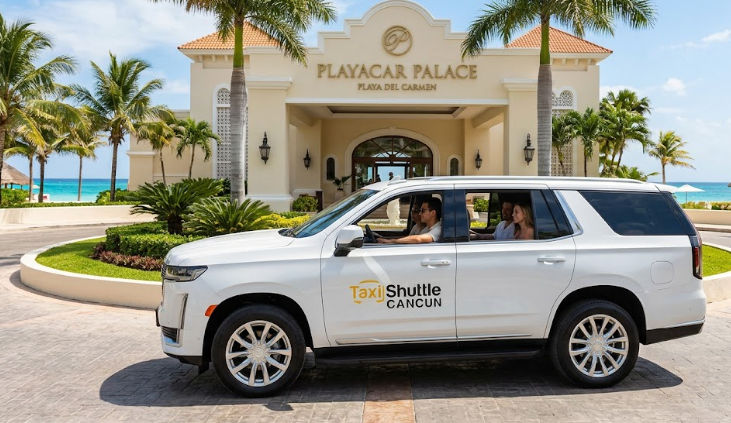 Private transportation by Taxi Shuttle Cancun arriving at Playacar Palace resort in Playa del Carmen
