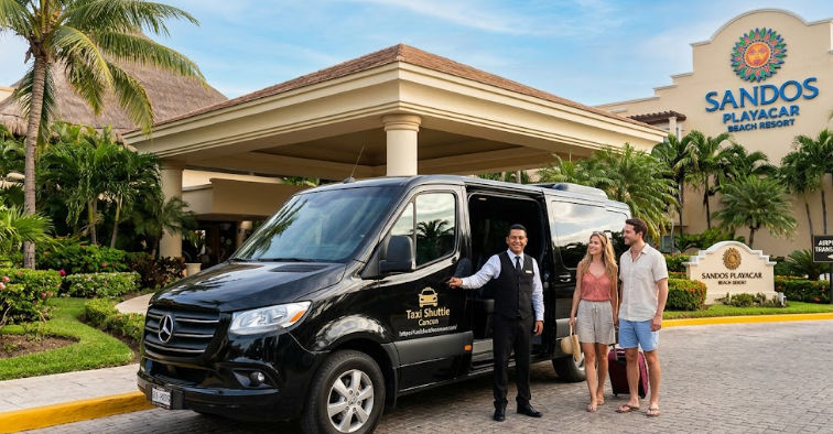 Private Taxi Shuttle Cancun transportation arriving at Sandos Playacar Beach Resort