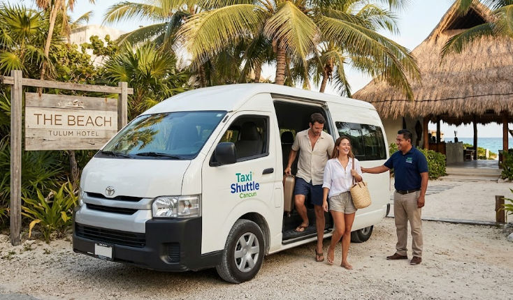 Private taxi shuttle transfer by Taxi Shuttle Cancun arriving at The Beach Tulum Hotel in Riviera Maya