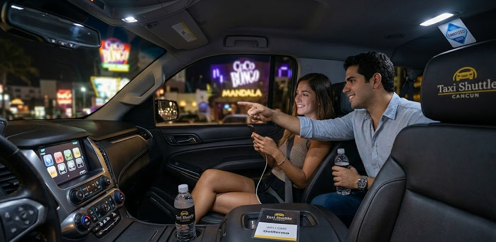 Taxi Shuttle Cancun: Your reliable and safe private transportation for exploring Cancun's exciting nightlife in style. Safe and comfortable Cancun nightlife experience featuring a private Suburban transfer by Taxi Shuttle Cancun.