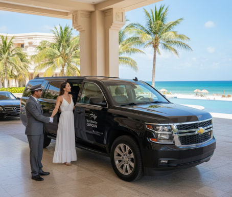 Servicio de chofer por horas en Cancún con Taxi Shuttle Cancun en camioneta Suburban de lujo