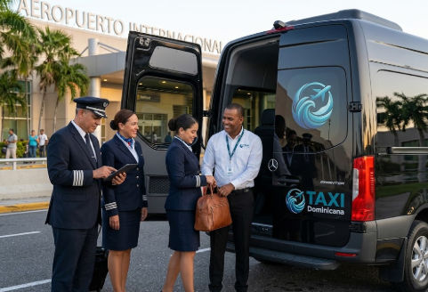 Taxi Dominicana flight crew transportation at Las Américas International Airport in Santo Domingo, Dominican Republic