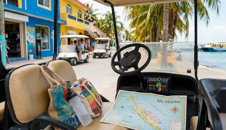 How long does it take to get from Cancun Airport to Isla Mujeres - Transportation via Golf Cart