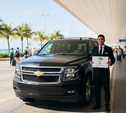 servicio privado de transporte de lujo cancún opiniones en Taxi Shuttle Cancun con Suburban negra y chofer profesional