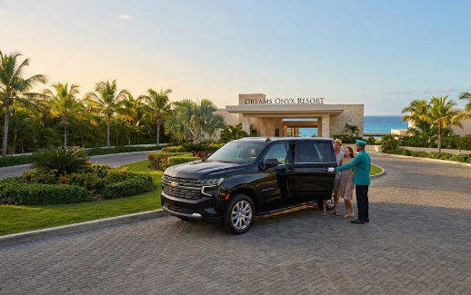 Private shuttle dropping off guests at Dreams Onyx Resort