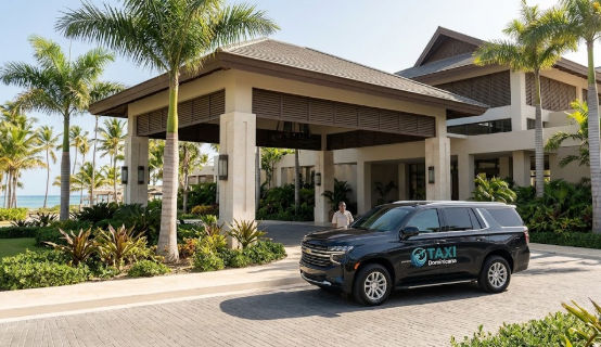 Private taxi to Lopesan Costa Bavaro in a black Taxi Dominicana SUV.