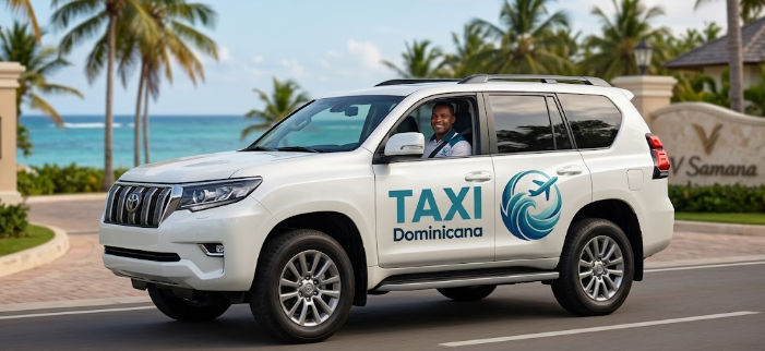 White Taxi Dominicana SUV arriving at Viva Wyndham V Samana resort