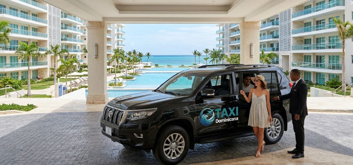Private black SUV transfer by Taxi Dominicana arriving at Xeliter Marbella Juan Dolio resort
