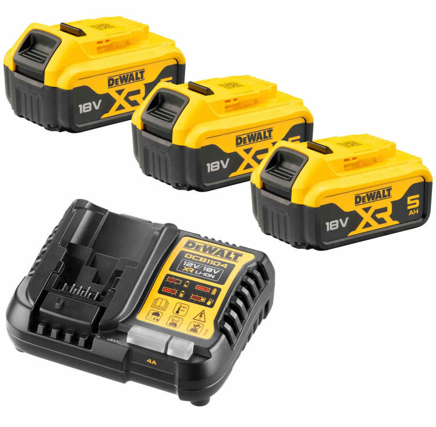 Набор DEWALT DCB1104P3: 3 АКБ DCB184, Li-Ion, 18 В, 5 Ач и зарядное устройство DCB1104, 12/18 В, 4 A (DCB1104P3-QW)