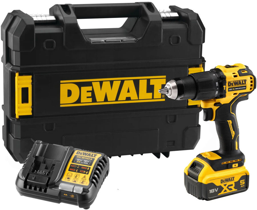 Ударная дрель-шуруповерт DEWALT DCD709P1T, 18 В, 1650 об/мин, 28050 уд/мин, с АКБ 5 Ач и ЗУ, в кейсе TSTAK (DCD709P1NT-XJ)