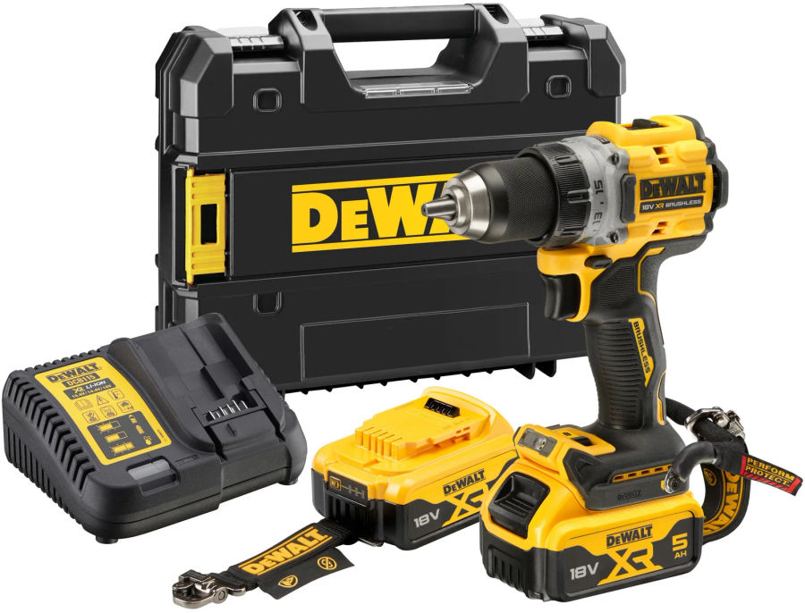 Аккумуляторная дрель-шуруповерт DEWALT DCD800P2LRT, 18 В, 2000 об/мин, с 2 АКБ 5 Ач и ЗУ, в кейсе TSTAK (DCD800P2LRT-QW)