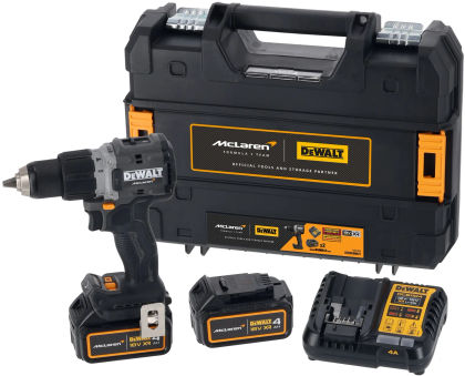 Ударная дрель-шуруповерт DEWALT McLaren Limited Edition DCD85MM2T, 18 В, 2000 об/мин, с 2 АКБ 4 Ач и ЗУ, в кейсе TSTAK