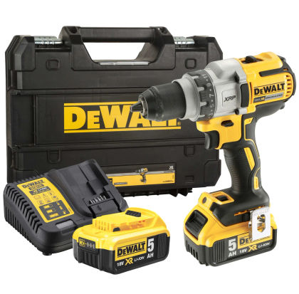 Аккумуляторная дрель-шуруповерт DEWALT DCD991P2, 18 В, 2000 об/мин, с 2 АКБ 5 Ач и ЗУ, в кейсе TSTAK (DCD991P2-QW)