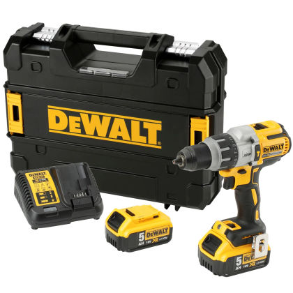 Ударная дрель-шуруповерт DEWALT DCD996P2, 18 В, 2250 об/мин, 38250 уд/мин, с 2 АКБ 5 Ач и ЗУ, в кейсе TSTAK (DCD996P2-QW)