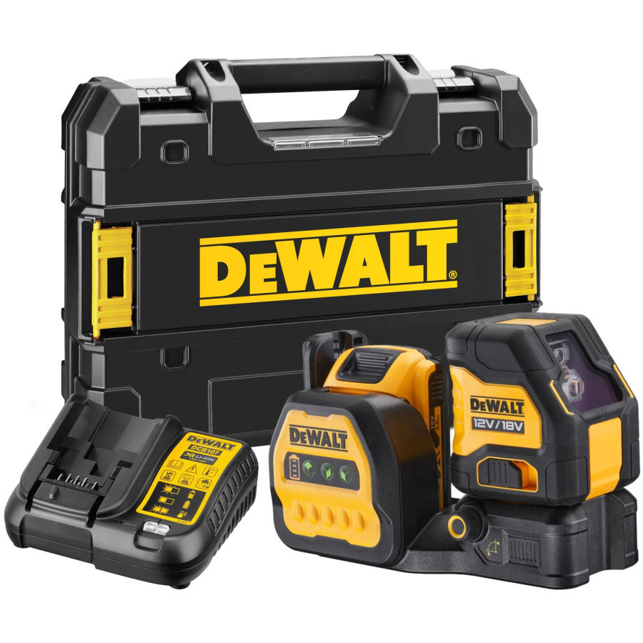 Аккумуляторный лазерный построитель плоскостей DEWALT DCE088D1G18, 12/18 В, зеленый луч, 30 м, с АКБ 2 Ач и ЗУ, в кейсе TSTAK