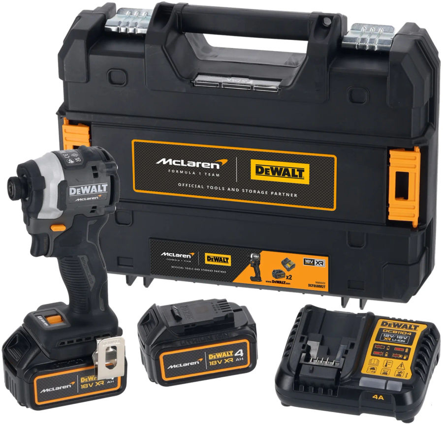 Шуруповерт DEWALT McLaren Limited Edition DCF85MM2T, 18 В, 205 Нм, 3800 уд/мин, с 2 АКБ 4 Ач и ЗУ, в кейсе TSTAK (DCF85MM2T-QW)