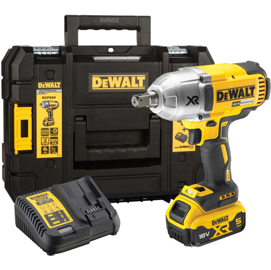 Аккумуляторный гайковерт DEWALT DCF899P1, 18 В, 950 Нм, 2400 уд/мин, с АКБ 5 Ач и ЗУ, в кейсе TSTAK (DCF899P1-QW)