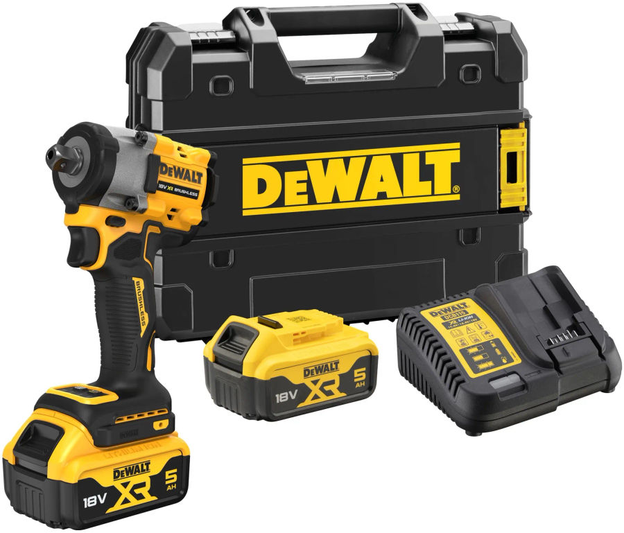 Аккумуляторный гайковерт DEWALT DCF922P2T, 18 В, 610 Нм, 3550 уд/мин, с 2 АКБ 5 Ач и ЗУ, в кейсе TSTAK (DCF922P2T-QW)