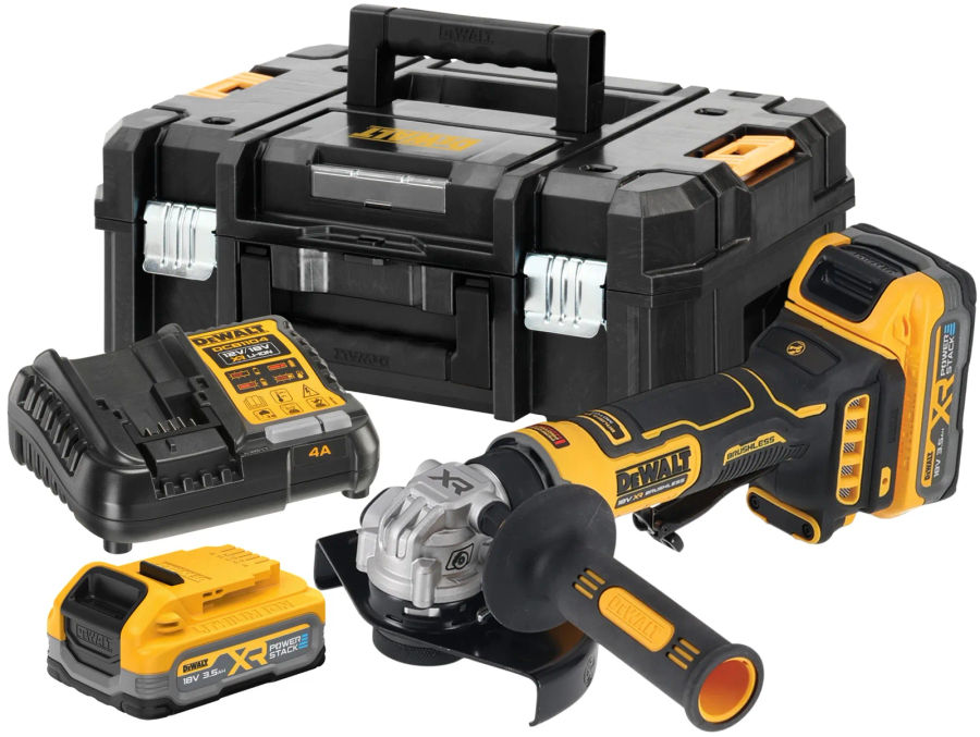 Аккумуляторная угловая шлифмашина DEWALT DCG404S2T, 18 В, 125 мм, 11000 об/мин, с 2 АКБ 3.5 Ач и ЗУ в кейсе TSTAK (DCG404S2T-QW)