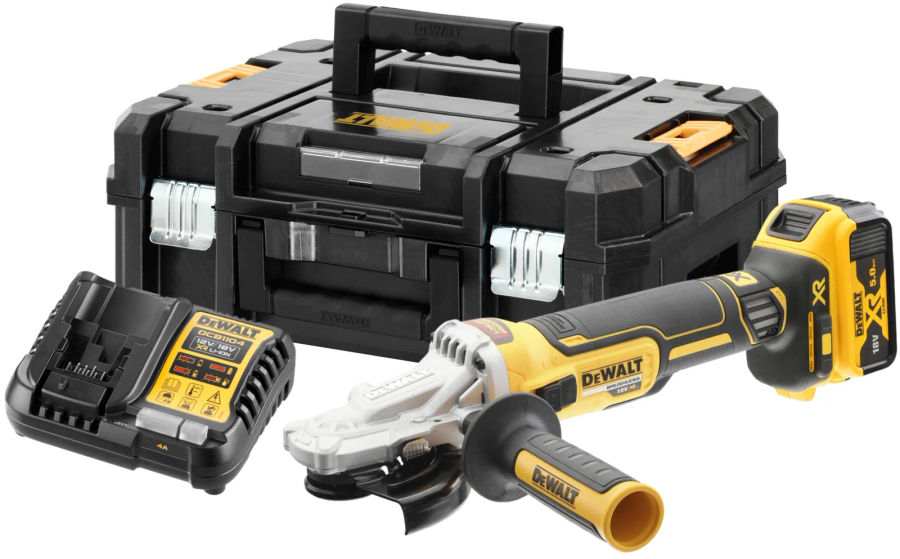 Аккумуляторная угловая шлифмашина DEWALT DCG405FP1T, 18 В, 125 мм, 9000 об/мин, с АКБ 5 Ач и ЗУ, в кейсе TSTAK (DCG405FP1NT-XJ)
