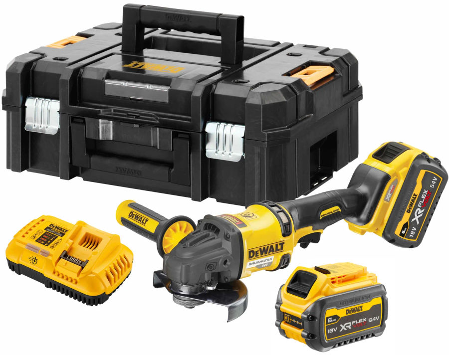 Аккумуляторная угловая шлифмашина DEWALT DCG418T2, 54 В, 125 мм, 9000 об/мин, с 2 АКБ 2 Ач и ЗУ, в кейсе TSTAK (DCG418T2-QW)