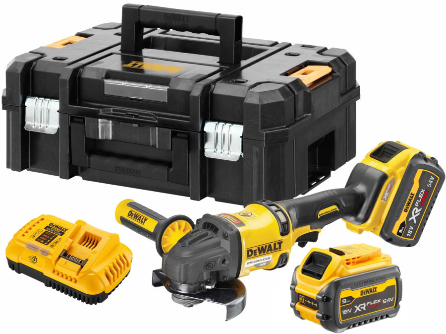 Аккумуляторная угловая шлифмашина DEWALT DCG418X2, 54 В, 125 мм, 9000 об/мин, с 2 АКБ 3 Ач и ЗУ, в кейсе TSTAK (DCG418X2-QW)