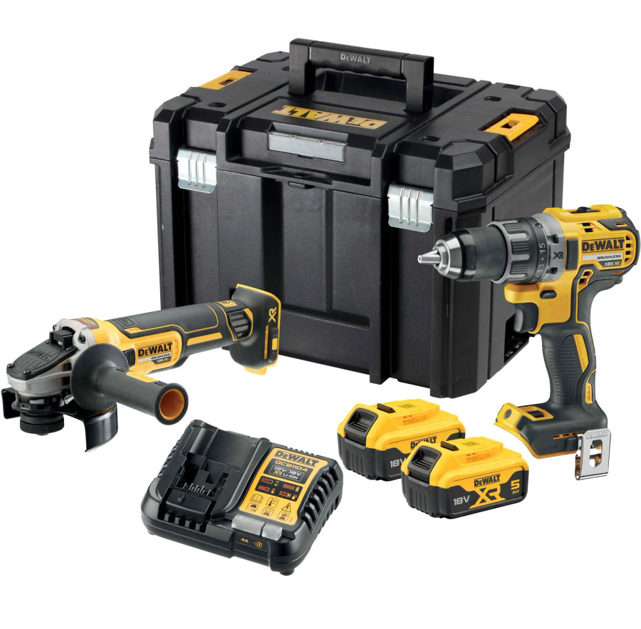 Аккумуляторный набор DEWALT DCK2020P2T: дрель-шуруповерт DCD791 + угловая шлифмашина DCG405, с 2 АКБ 5 Ач и ЗУ, в кейсе TSTAK