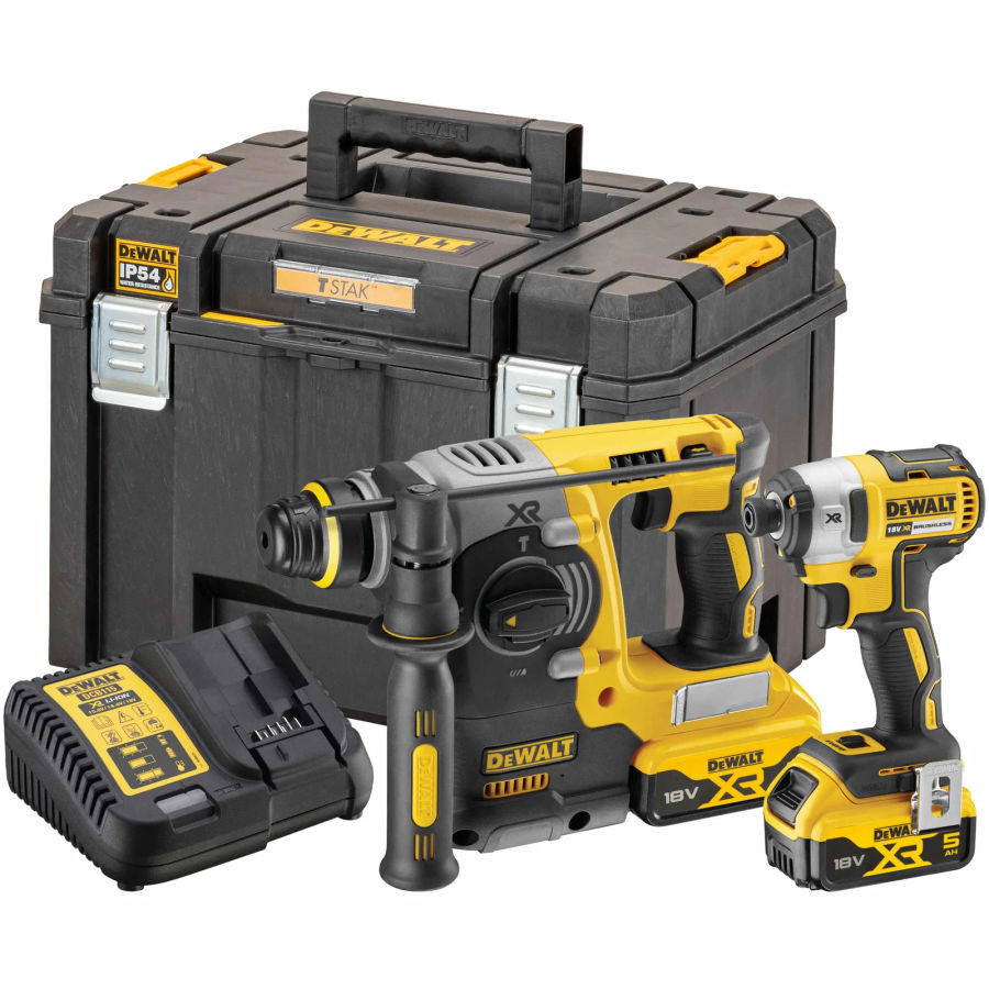 Аккумуляторный набор DEWALT DCK2532P2, 18 В: шуруповерт DCF887 + перфоратор DCH273, с 2 АКБ 5 Ач и ЗУ, в кейсе TSTAK