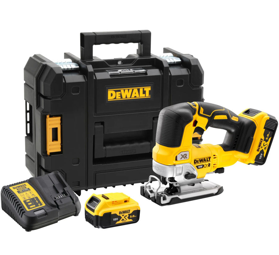 Аккумуляторный лобзик DEWALT DCS334P2, 18 В, 3200 ход/мин, 26 мм, с 2 АКБ 5 Ач и ЗУ, в кейсе TSTAK (DCS334P2-QW)