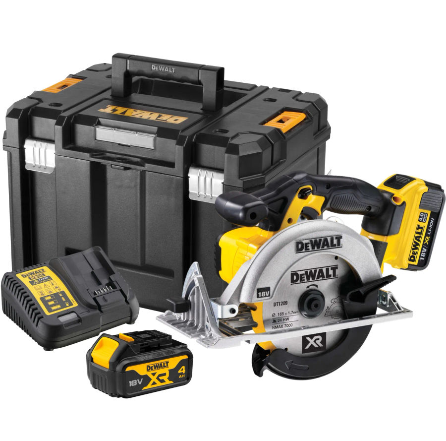Аккумуляторная дисковая пила DEWALT DCS391M2, 18 В, 165 мм, 5150 об/мин, с 2 АКБ 4 Ач и ЗУ, в кейсе TSTAK (DCS391M2-QW)