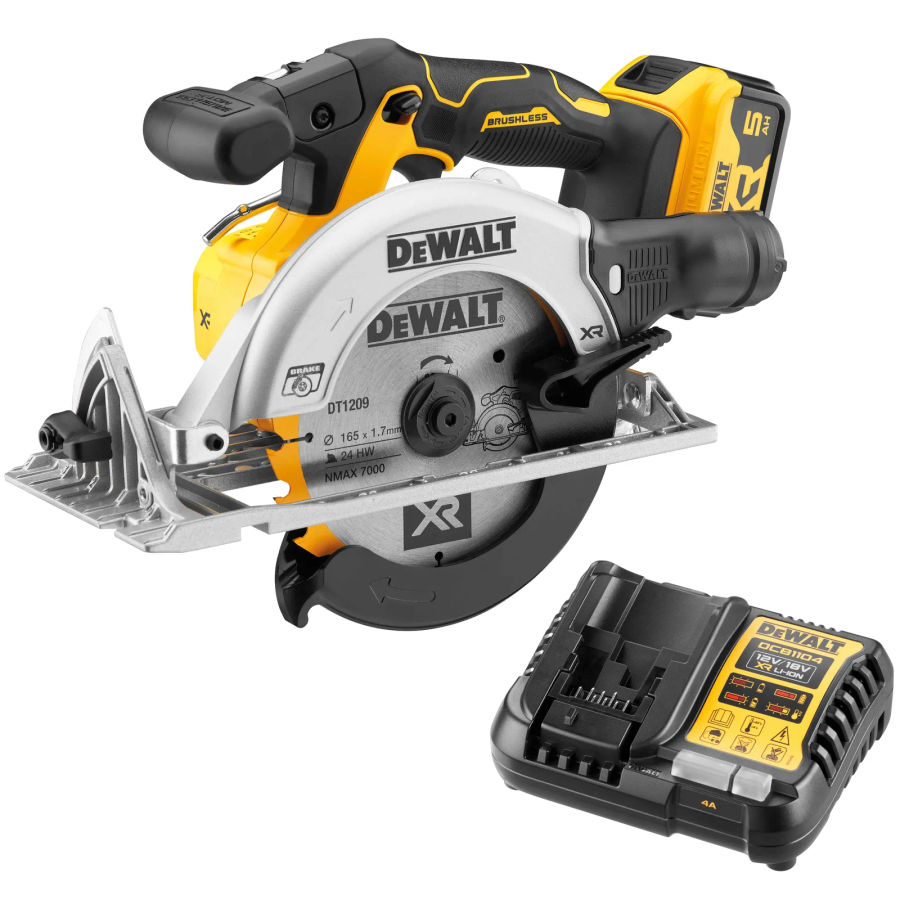 Аккумуляторная дисковая пила DEWALT DCS565P1, 18 В, 165 мм, 4950 об/мин, с АКБ 5 Ач и ЗУ (DCS565P1N-XJ)