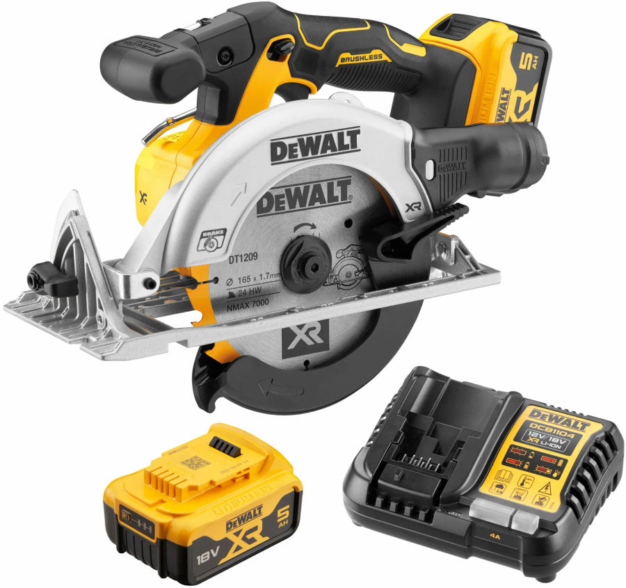 Аккумуляторная дисковая пила DEWALT DCS565P2, 18 В, 165 мм, 4950 об/мин, с 2 АКБ 5 Ач и ЗУ