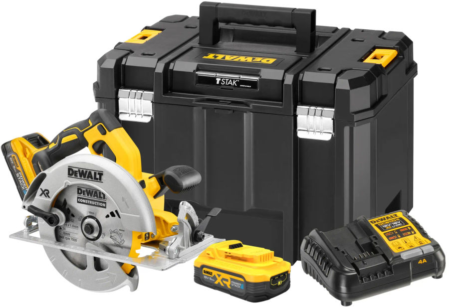 Аккумуляторная дисковая пила DEWALT DCS570H2T, 18 В, 184 мм, 5500 об/мин, с 2 АКБ 5 Ач и ЗУ, в кейсе TSTAK (DCS570H2T-QW)