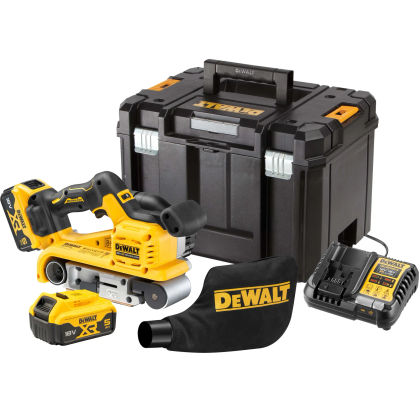 Аккумуляторная ленточная шлифмашина DEWALT DCW220P2, 18 В, 320 м/мин, с 2 АКБ 5 Ач и ЗУ, в кейсе TSTAK (DCW220P2-QW)