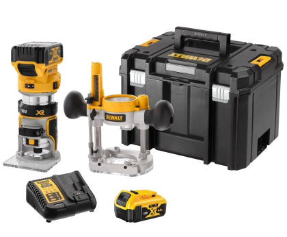 Аккумуляторный вертикальный фрезер DEWALT DCW604P2, 18 В, 25500 об/мин, 55 мм, с 2 АКБ 5 Ач и ЗУ, в кейсе TSTAK (DCW604P2-QW)