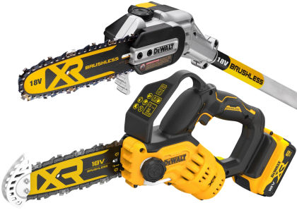 Аккумуляторный набор садовой техники DEWALT, 18 В: цепная пила DCMPS520 + сучкорез-высоторез DCMPS567, с АКБ 5 Ач и ЗУ