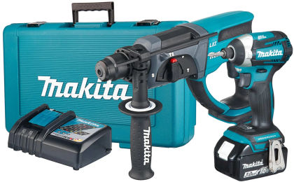 Аккумуляторный набор Makita, 18 В: перфоратор DHR202 + шуруповерт DTD154, с АКБ 3 Ач и ЗУ, в кейсе