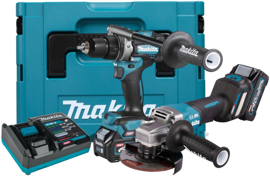 Аккумуляторный набор Makita, 40 В: УШМ GA029 + дрель-шуруповерт DF001, с АКБ 2.5 Ач и ЗУ, в кейсе MakPac