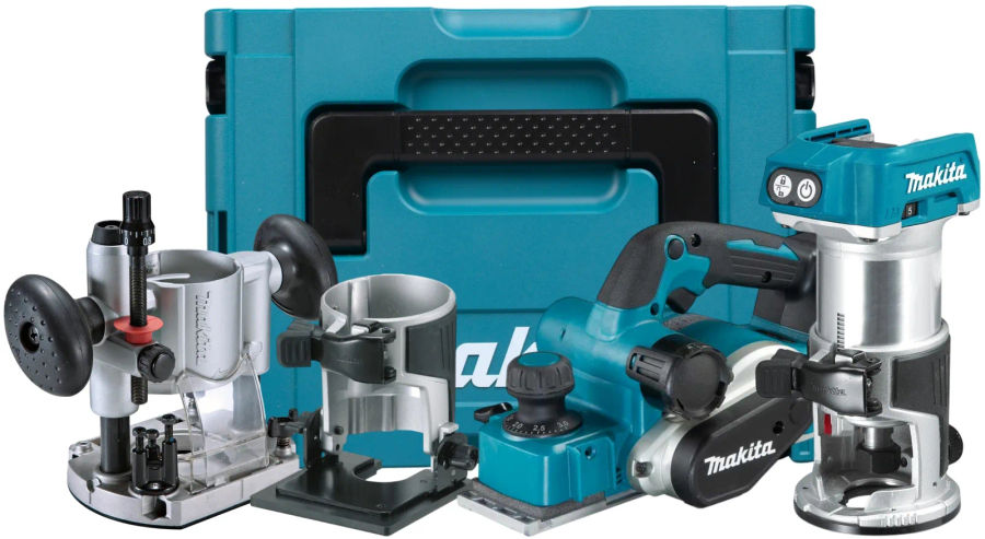 Аккумуляторный набор Makita, 18 В: рубанок DKP181Z + фрезер DRT50, без АКБ и ЗУ, в кейсе MakPac