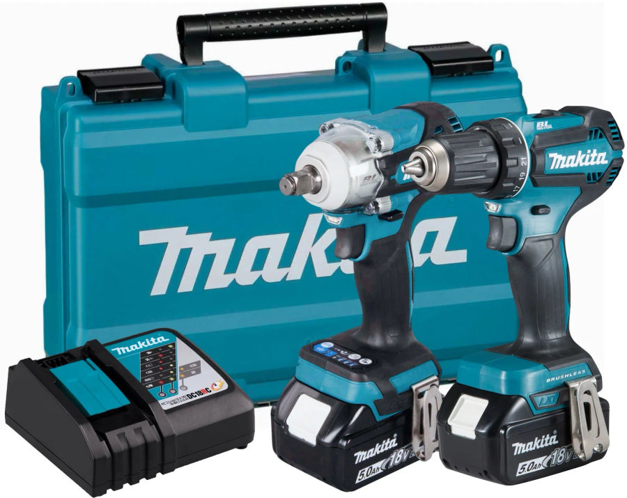 Аккумуляторный набор Makita, 18 В: гайковерт DTW300 + дрель-шуруповерт DDF485, с 2 АКБ 5 Ач и ЗУ, в кейсе