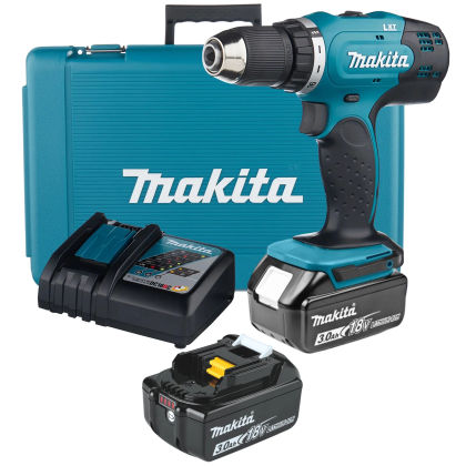 Аккумуляторная дрель-шуруповерт Makita DDF453RFE, 18 В, 1300 об/мин, с 2 АКБ 3 Ач и ЗУ, в кейсе