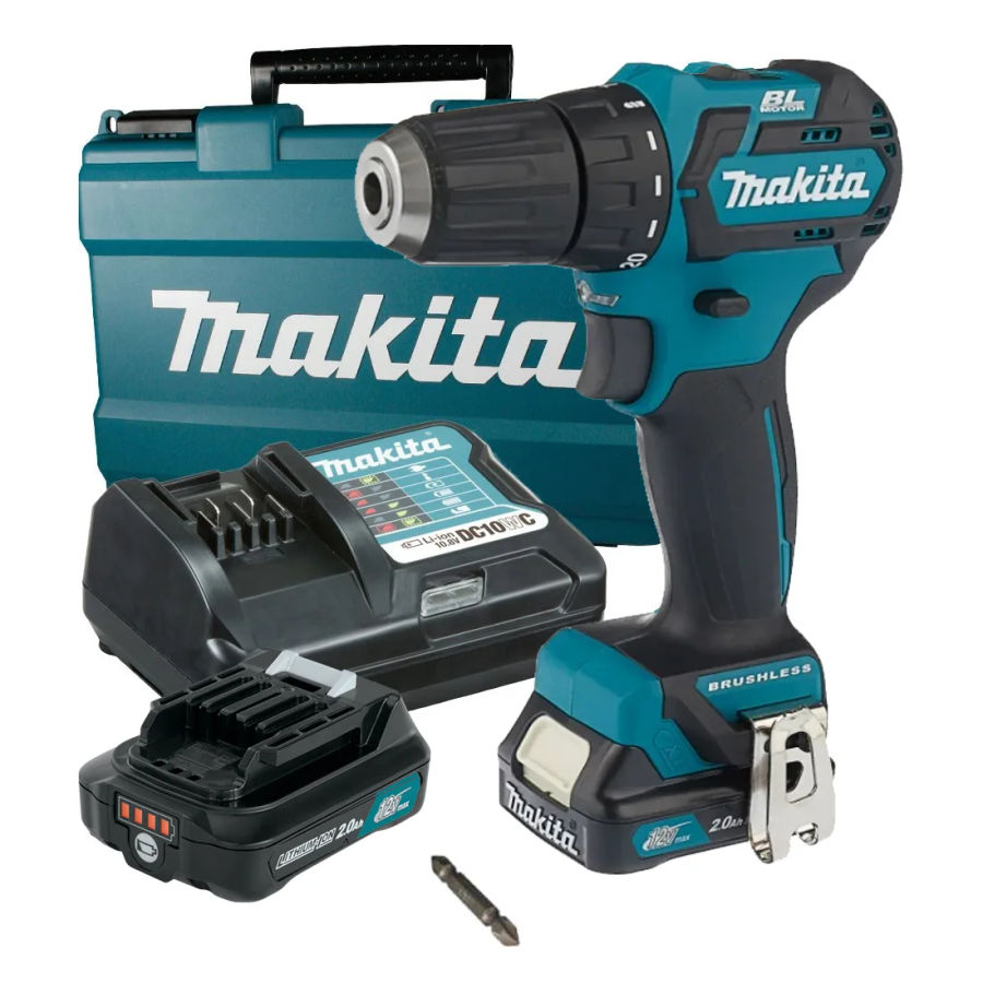 Аккумуляторная дрель-шуруповерт Makita DF332DWAE, 12 В, 1500 об/мин, с 2 АКБ 2 Ач и ЗУ, в кейсе