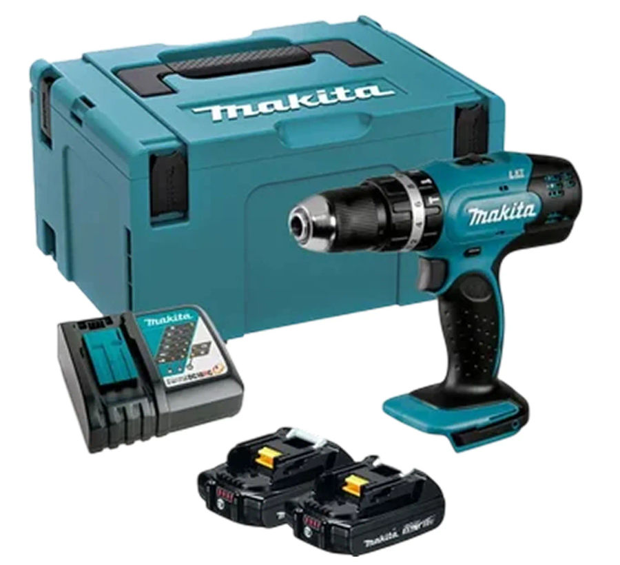Аккумуляторная ударная дрель-шуруповерт Makita DHP453RAJ, 18 В, 1300 об/мин, 19500 уд/мин, с 2 АКБ 2 Ач и ЗУ, в кейсе