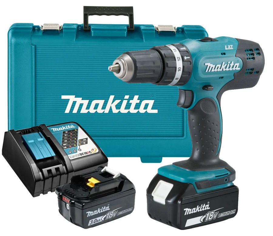 Аккумуляторная ударная дрель-шуруповерт Makita DHP453RFE, 18 В, 1300 об/мин, 19500 уд/мин, с 2 АКБ 3 Ач и ЗУ, в кейсе