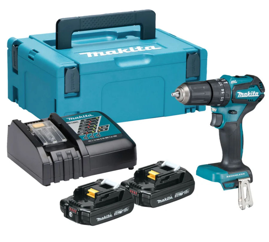Аккумуляторная ударная дрель-шуруповерт Makita DHP483RAJ, 18 В, 1700 об/мин, 25500 уд/мин, с 2 АКБ 2 Ач и ЗУ, в кейсе